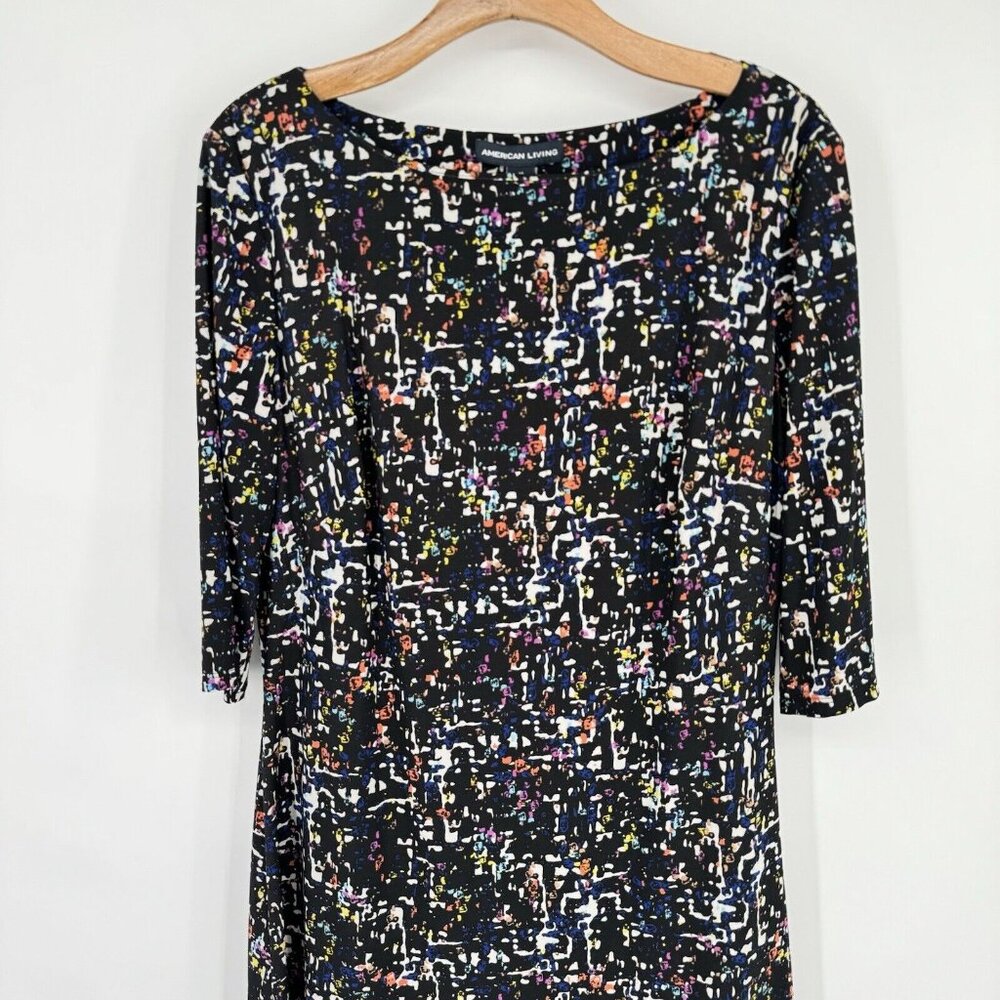 American Living Dress Womens Black Pattern 3/4 Sleeve Pullover Knit Size 16 - Picture 7 of 10